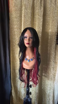 Synthetic wigs black and burgundy long ❤️
