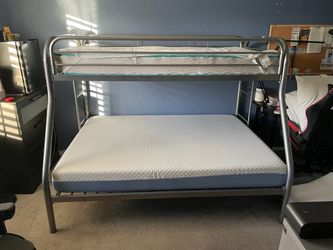 Silver Metal Twin Over Full Bunk Bed with Mattresses