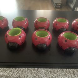 EIGHT LADY BUGS  PLANT POTS 