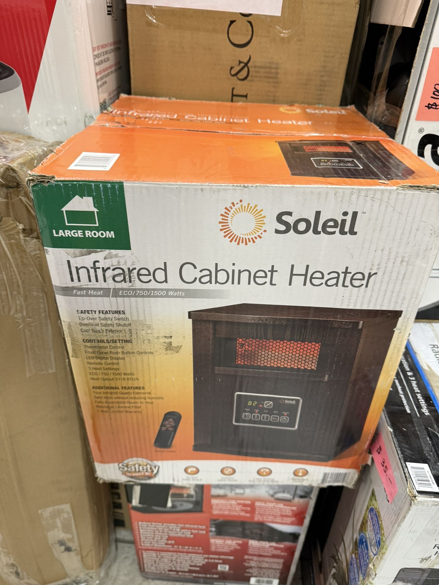 Soleil  -electric Infrared Quartz Cabinet Heater 1500W with Remote