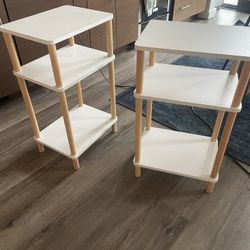 Solid Wood Tall End Table with Storage Shelves, Nightstand Bedside Table for Living Room Bedroom Office