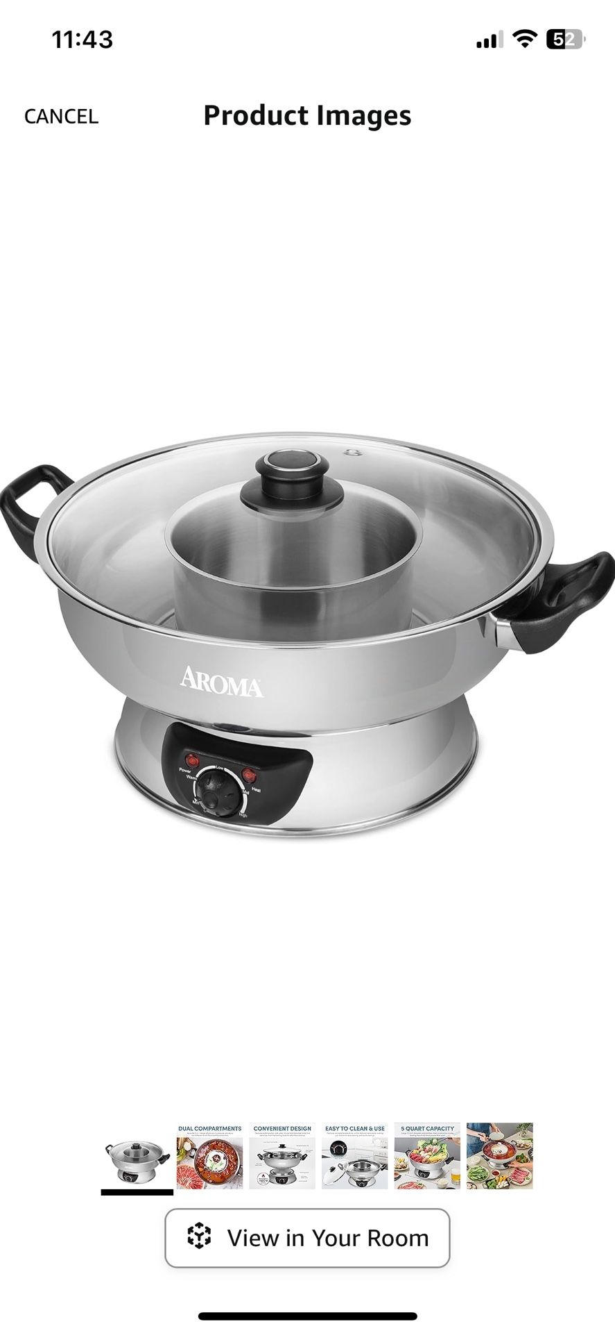 Aroma Stainless Steel Hotpot, Silver (ASP-600)