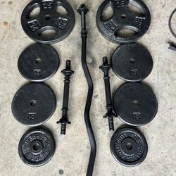 New Curl Bar And Dumbbell Handles With 100lbs Of Standard Plates Home Gym Nice Set 1 Inch Workout Complete Set Exercise 