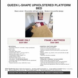 Queen L-Shape Upholstered Platform Bed Frame