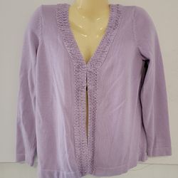 Dana Buchman Lavendar Cotton Cardigan Sweater Hook Eye Closure Women's Medium 