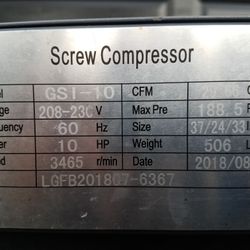 Screw Compressor GSI-10HP, 3 Phase 208/230V, 29 Cfm, with 40Cfm Dryer Combo
