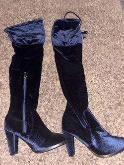 Dark blue velvet heels