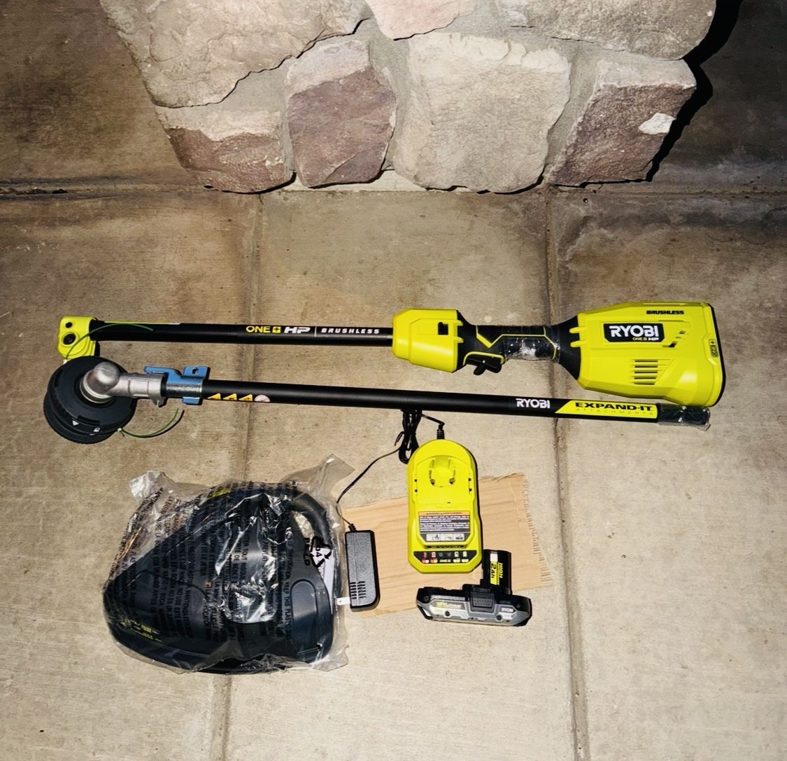 RYOBI One+ HP 18V Brushless 15 in. Attachment Capable Trimmer + 2.0Ah ...