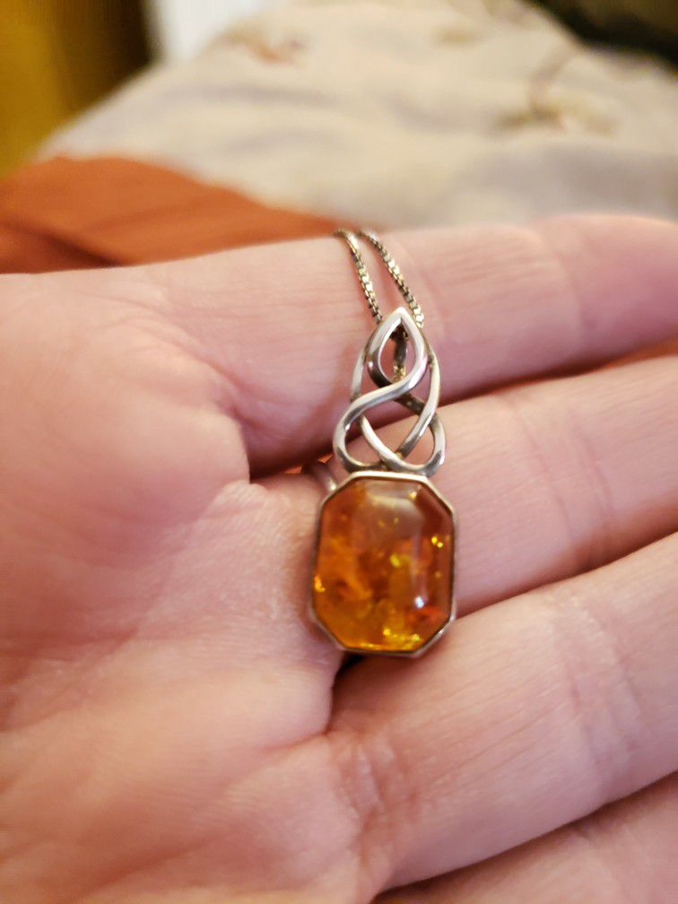 Sterling Amber Necklace