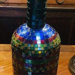 Vintage  Mosiac  Decorated  Wine Bottle.