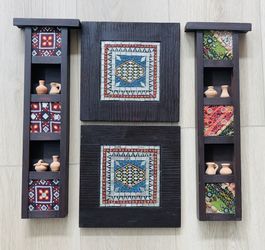 Handmade, Wooden, With Mirror, Clay And  Fabric Work 