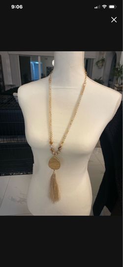 Long Beaded Tassel Pendant Necklace