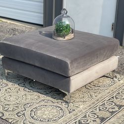 Contemporary Velvet Upholstered Modular Ottoman with Complete Sets of Gold and Chrome Legs Included, 35" W x 39.5" D x 19" H, Grey