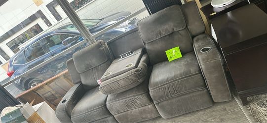 Gray Reclining Sofa with Center Console – $599
