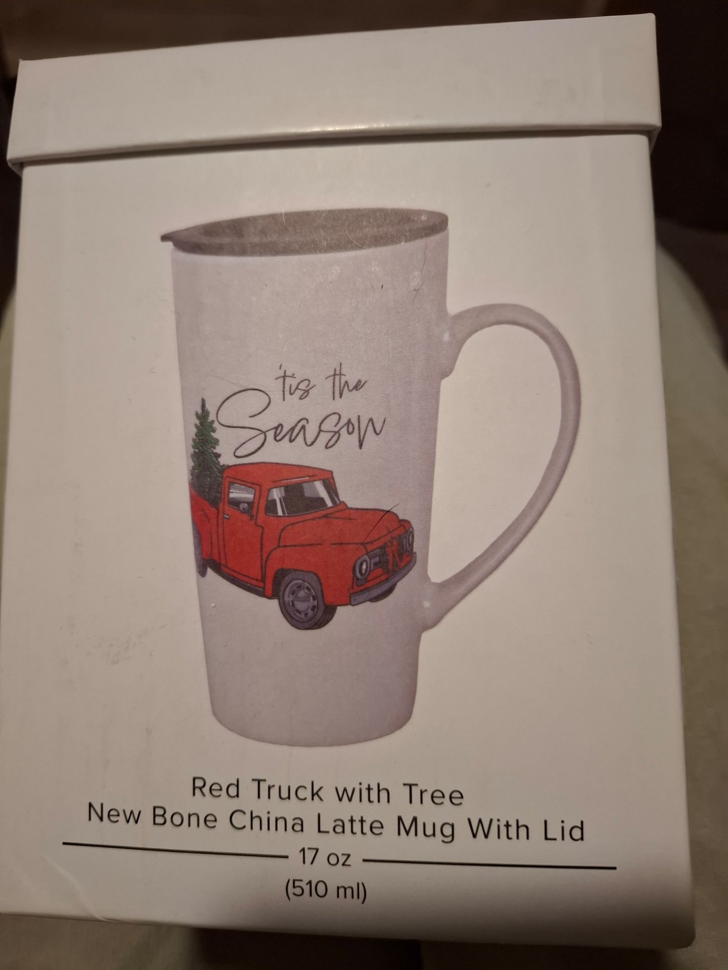 Joyland Red Truck with Tree New Bone China Latte Mug with Lid (Brand ...