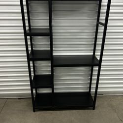 Black Engineered Wood Bookcase with Sturdy Metal Frame
