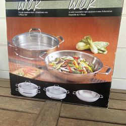 Wok 3 Pc Set Tri-ply Stainless Steel Aluminum Core