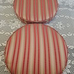 $25.00 - (2) Round Seat Cushions, "Roma Stripe" Fabric, Zippered, Stuff - Like New!  Size 16" Round x 2.25" Thick!