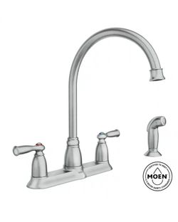 Moen Banbury High-Arc Double Handle Standard Kitchen Faucet with Side Sprayer in Spot Resist Stainless