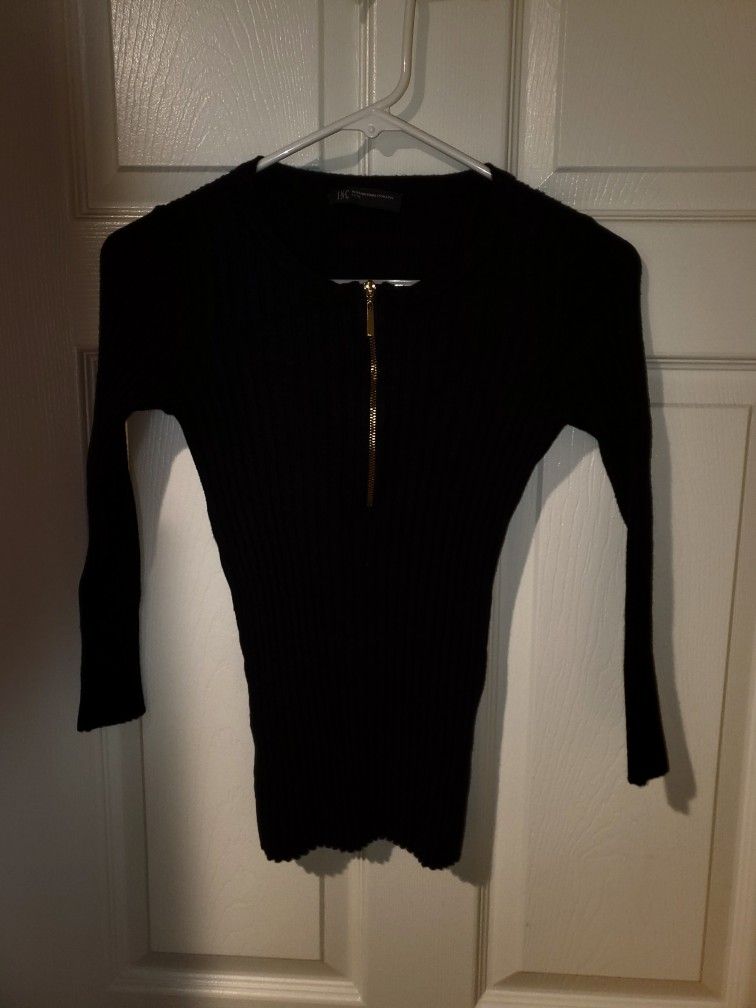 INC Petite Black Long Sleeve Stretch Sweater (Xs/s)