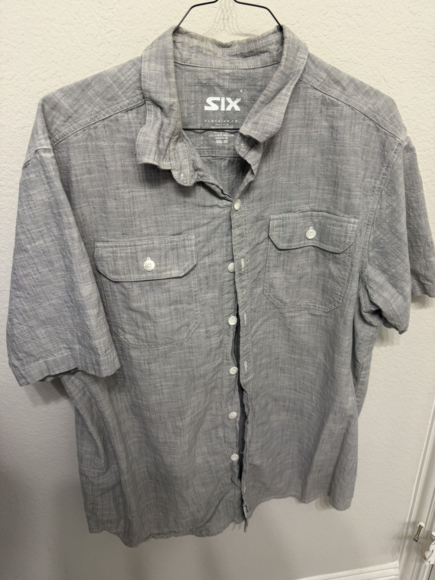 Six Clothing Co Gray Men’s Short Sleeve Button Up Shirt 2XL Tall