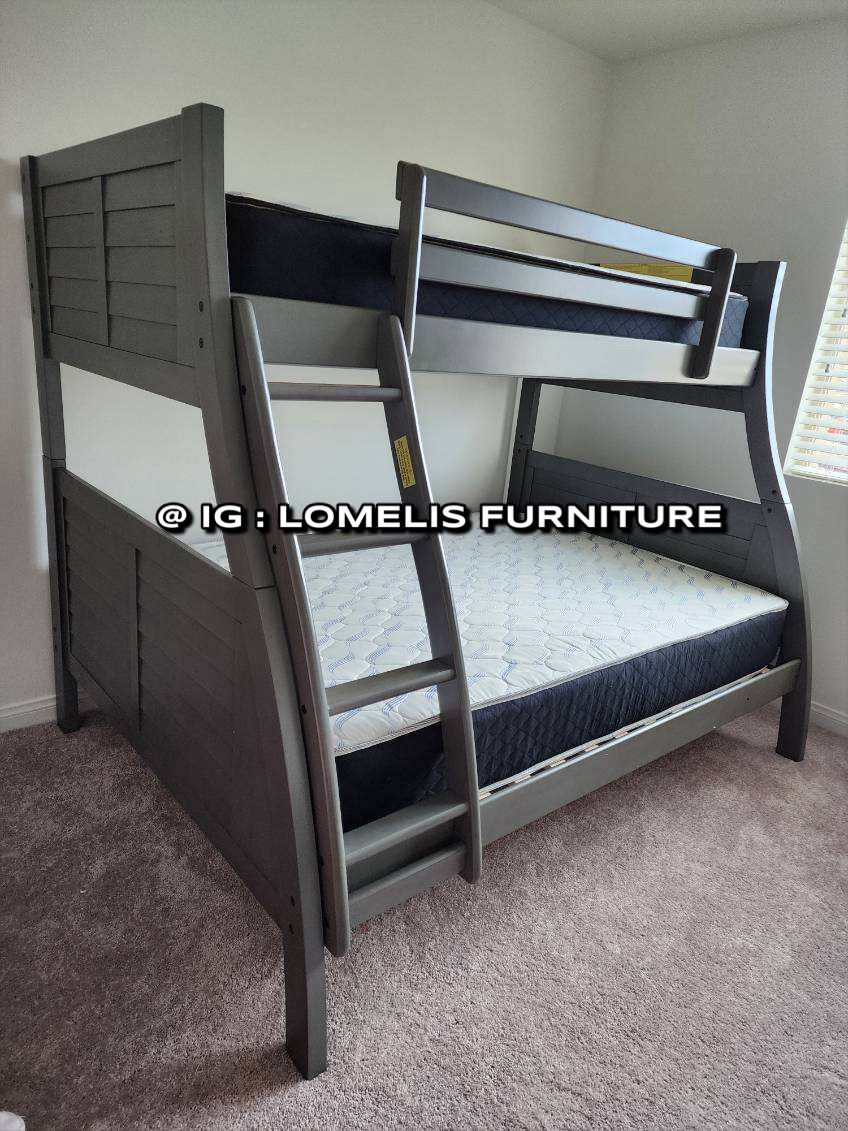 Twin/Full Antique Gray Hoover Collection Bunk bed w. Orthopedic Mattresses Included