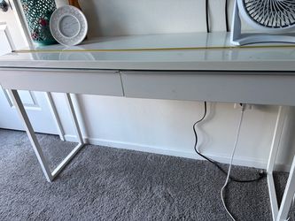 White Desk with Glass Top and Drawers