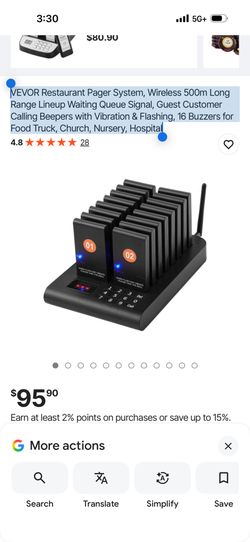 VEVOR Restaurant Pager System, Wireless 500m Long Range Lineup Waiting Queue Signal, Guest Customer Calling Beepers with Vibration & Flashing, 16 Buzz
