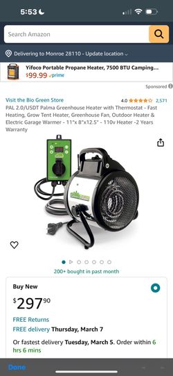 Bio Green PAL 2.0/USDT Palma Greenhouse Heater with Thermostat