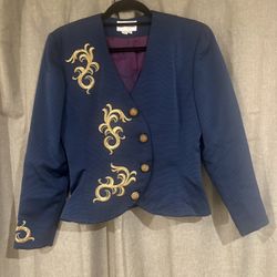 Vintage Arthur Doucette Navy & Gold Embroidered Skirt Suit – Size 6