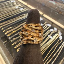 14KT Weaved Ring W/ Set Round Diamonds 42526-1