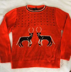Vintage holiday sweater acrylic reindeer Christmas ladies women small