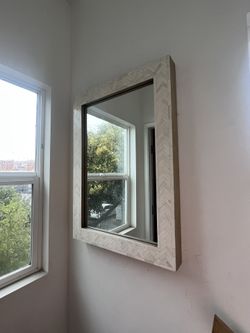 Modern Wall Hanging Mirror - Bone Inlay With Wood