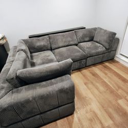 Grey Corduroy Sectional Couch/Sofa