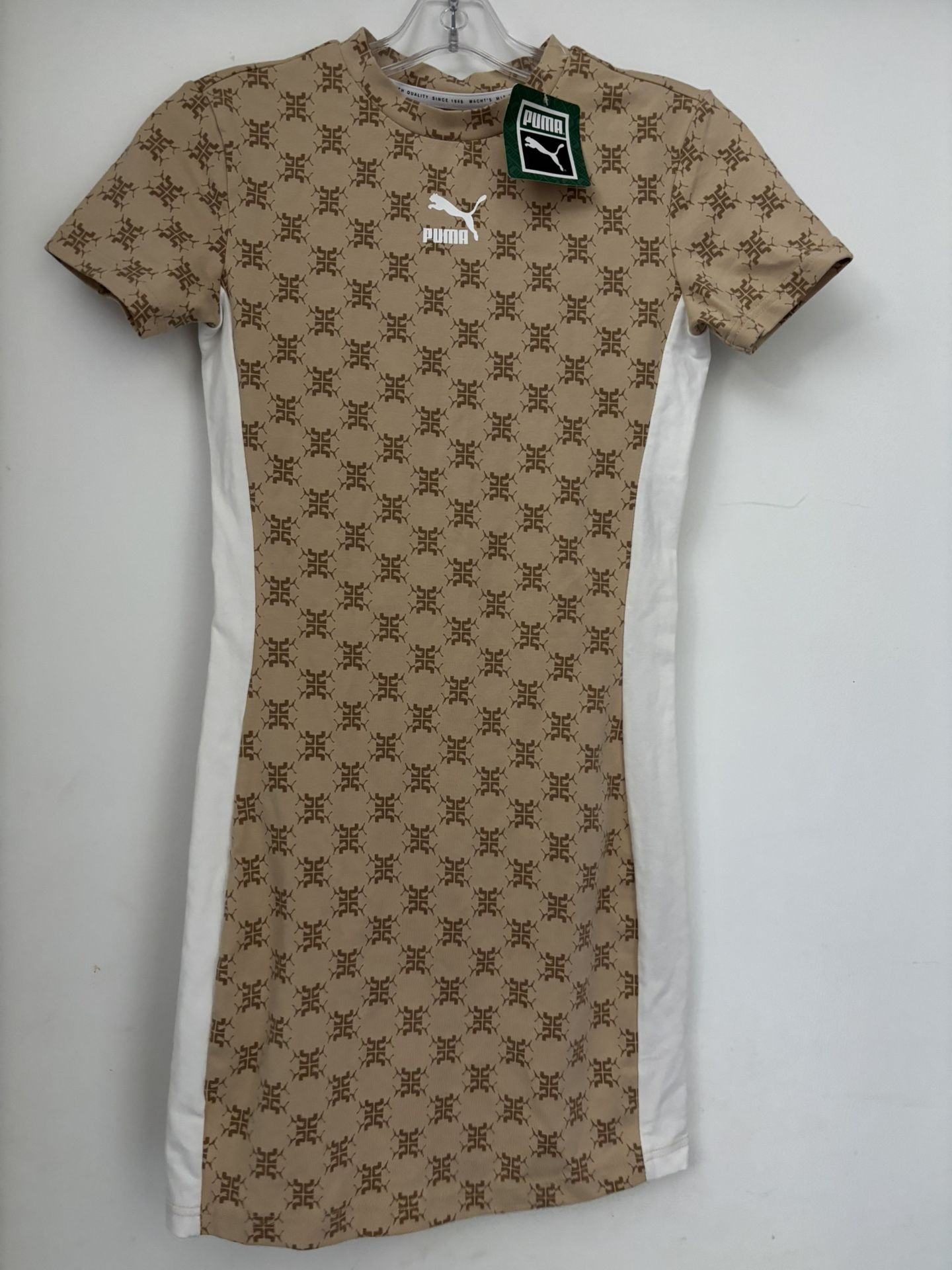 Puma Womens Beige Crew Neck Classics Short Sleeve Stretch Dress XS NWT