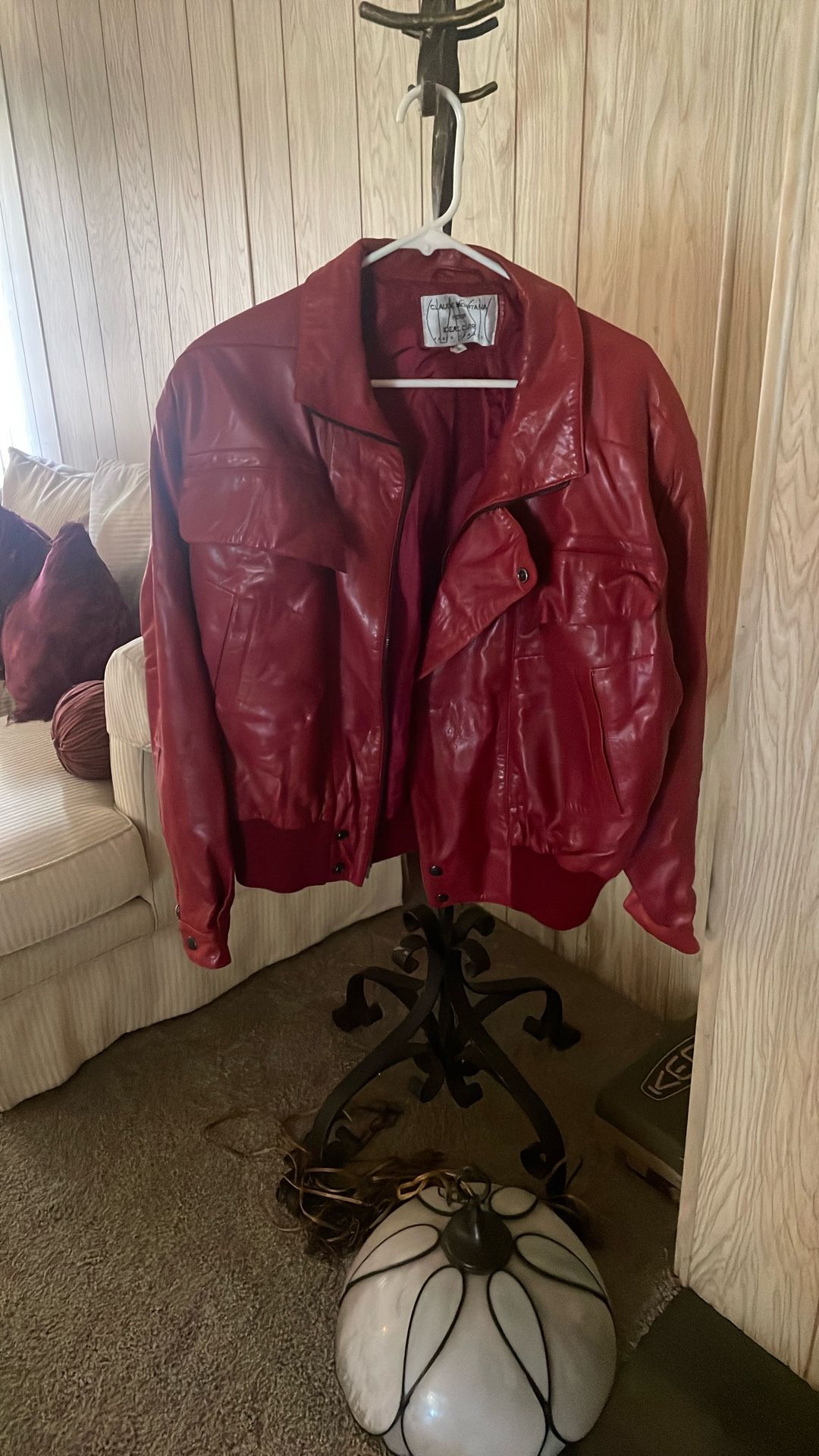 Women’s Vintage Claude Montana Red Leather Bomber Jacket