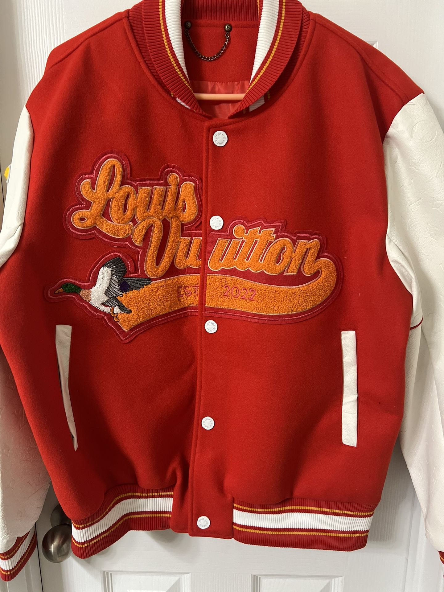 louis vuitton varsity jacket red.