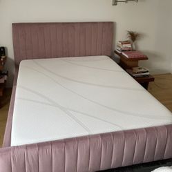 Queen Upholstered Platform Bed – Great Condition!