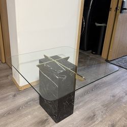 1970s Vintage Italian Marble Side Table with Glass Top  