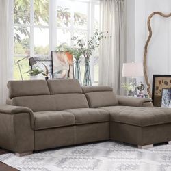 Ferriday Taupe Storage Sleeper Sofa Chaise