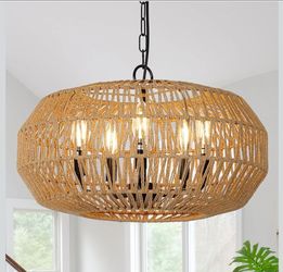 Boho Rattan Chandeliers for Dinina Room Light Fixture, 5-Lights Large