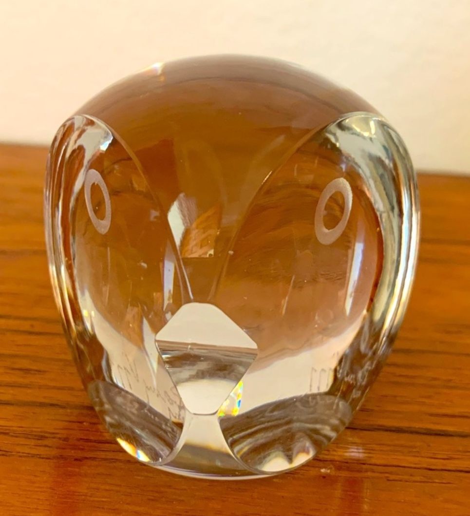 Mid Century Crystal Owl Paperweight Art Glass Artist Signed And Numbered