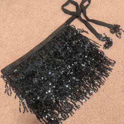 New one size black sequin fringe skirt festival rave outfit