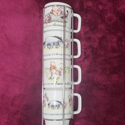 Disney Winnie The Pooh & Friends Stacked Ceramic Mugs With Stand Set Of 4 New