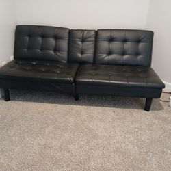 Black Faux Leather Futon Sofa