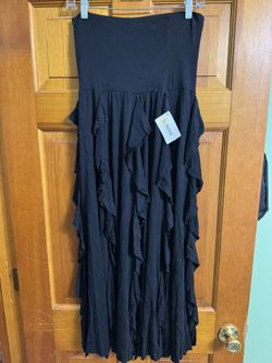 Comfy USA Ruched Gored Taupe Knit Pleated Maxi Skirt / Strapless Dress - S