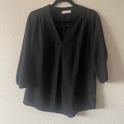 Jon & Anna, Women’s Black 3/4 Sleeve V-Neck Sheer Blouse, Size M