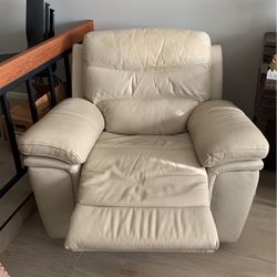 Beige Leather Reclining Sofa And Chair