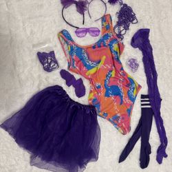New  Large Purple 80s Costume Bodysuit Accessories Rave Festival Neon Tutu 