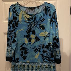 Investments Women Dress/ Tunic  Blue  Abstracted Print LOng Sleeve Size 1x